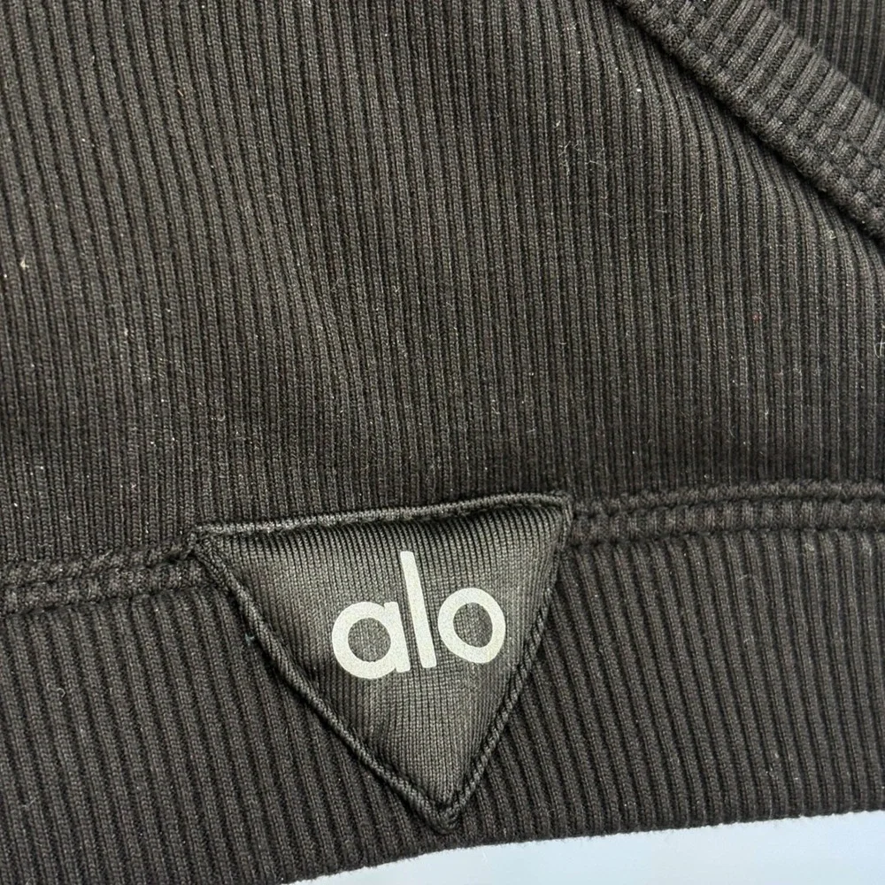 Alo Yoga Ribbed V Neck Sports Bra Women XS Black Wrap Back Activewear Athleisure